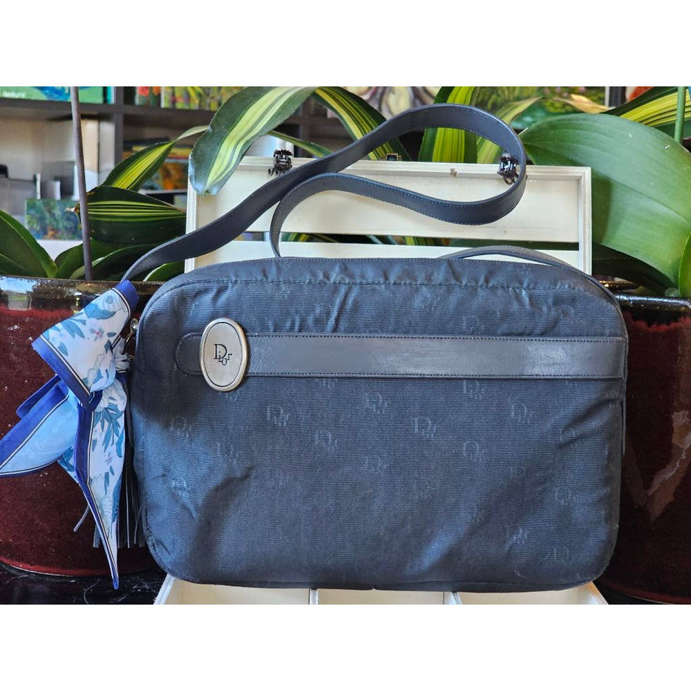 Christian Dior Vintage Navy Shoulder Bag w/Twilly & Insert Added